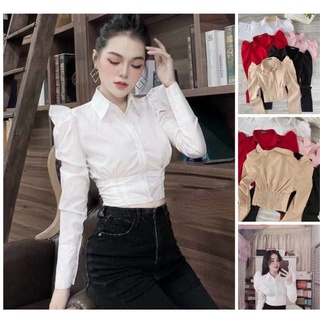 ÁO SƠ MI CROPTOP TAY DÀI FORM DƯỚI 50KG