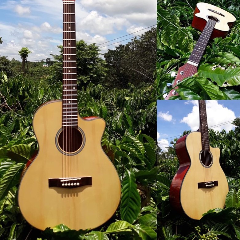 Đàn guitar acoustiC SV001 - Đàn gỗ thông có ty chống cong - Bảo hành 1 năm - Tặng phụ kiện