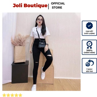 Quần Bò giấy Skinny Rách Gối Màu ĐEN/ Trắng Quần skinny 1 khuy Rách gối