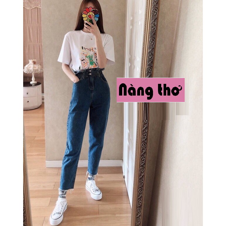 QUẦN JEAN BAGGY NỮ CHẤT BÒ XANH LƯNG THUN - Nàng Thơ's Shop