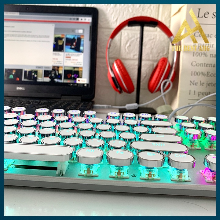 Bàn Phím Cơ Gaming Keycap Xuyên Led HP GK400Y Màu Trắng Nút Tròn Bàn Phím Máy Tính Laptop Có Dây Keyboard Chơi Game