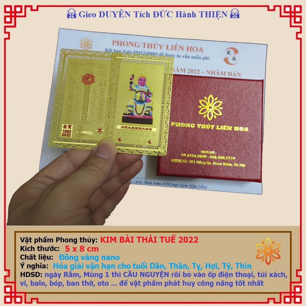 Thái Tuế năm 2022 - Kim Bài Thái Tuế Nhâm Dần năm 2022 - hóa giải vận hạn tuổi Dần, Thân, Tỵ, Hợi, Tý, Thìn