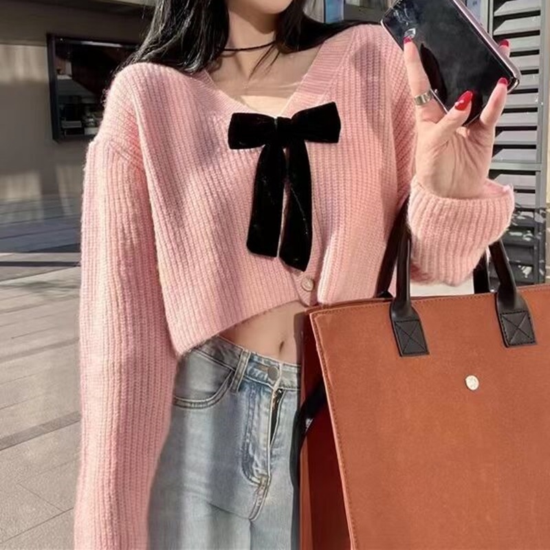Áo khoác cardigan SUXI dệt kim dáng rộng phối nơ phong cách Hàn Quốc thời trang mùa thu cho nữ