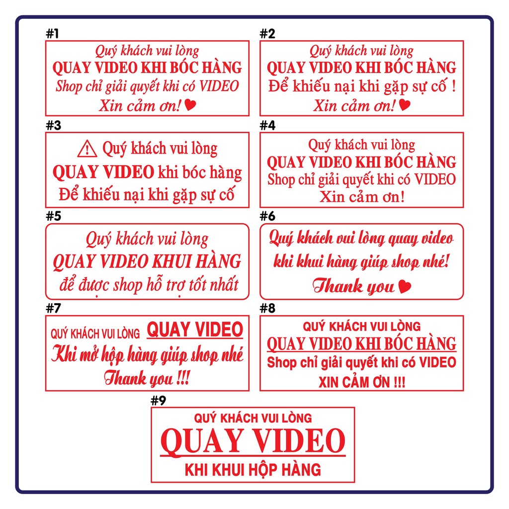 Khắc Con Dấu QUAY VIDEO KHI KHUI HÀNG Thương Hiệu Shiny (S223), TDStamp (T314) Kích Thước: 47x18mm - Hàng Chính Hãng