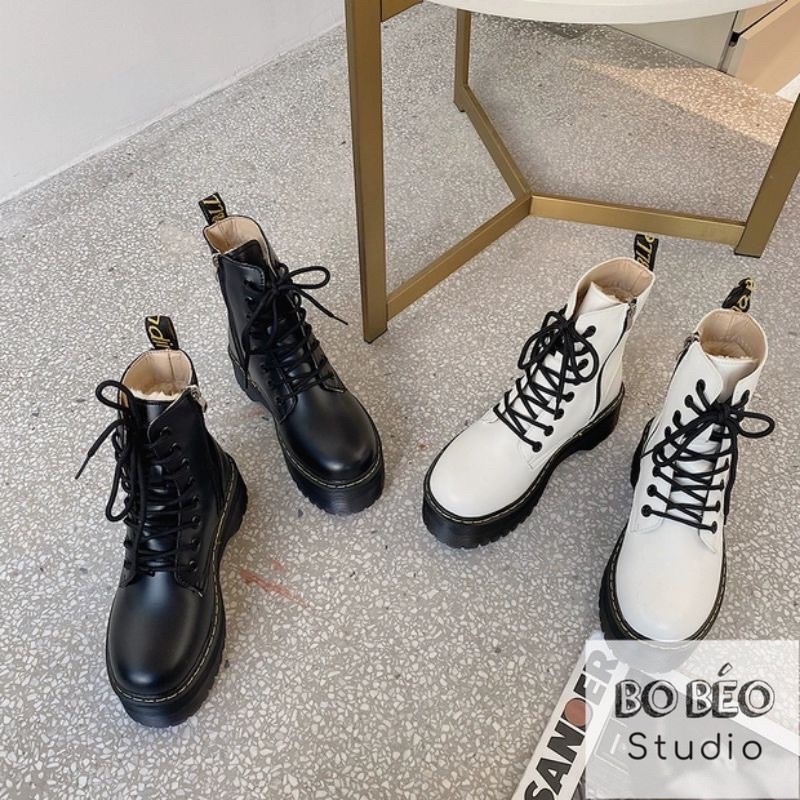 LEATHER PLATFORM BOOTS B420 - BỐT ULZZANG ĐẾ CAO 5CM MÀU ĐEN