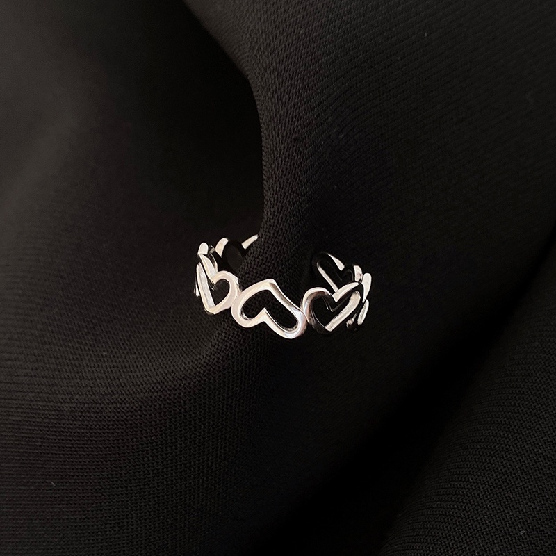 ✨✨Nhẫn 2 Pcs Fashion Heart Silver Finger Ring Simple Hollow Adjustable Party Rings for Women Gorl Jewelry Gift