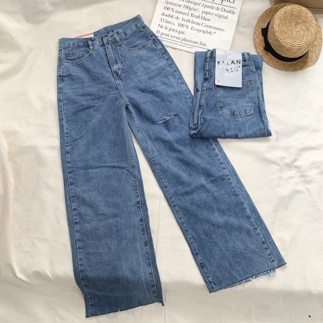 [Giá siêu rẻ] Quần jeans rách lai lưa ống rộng mã 423