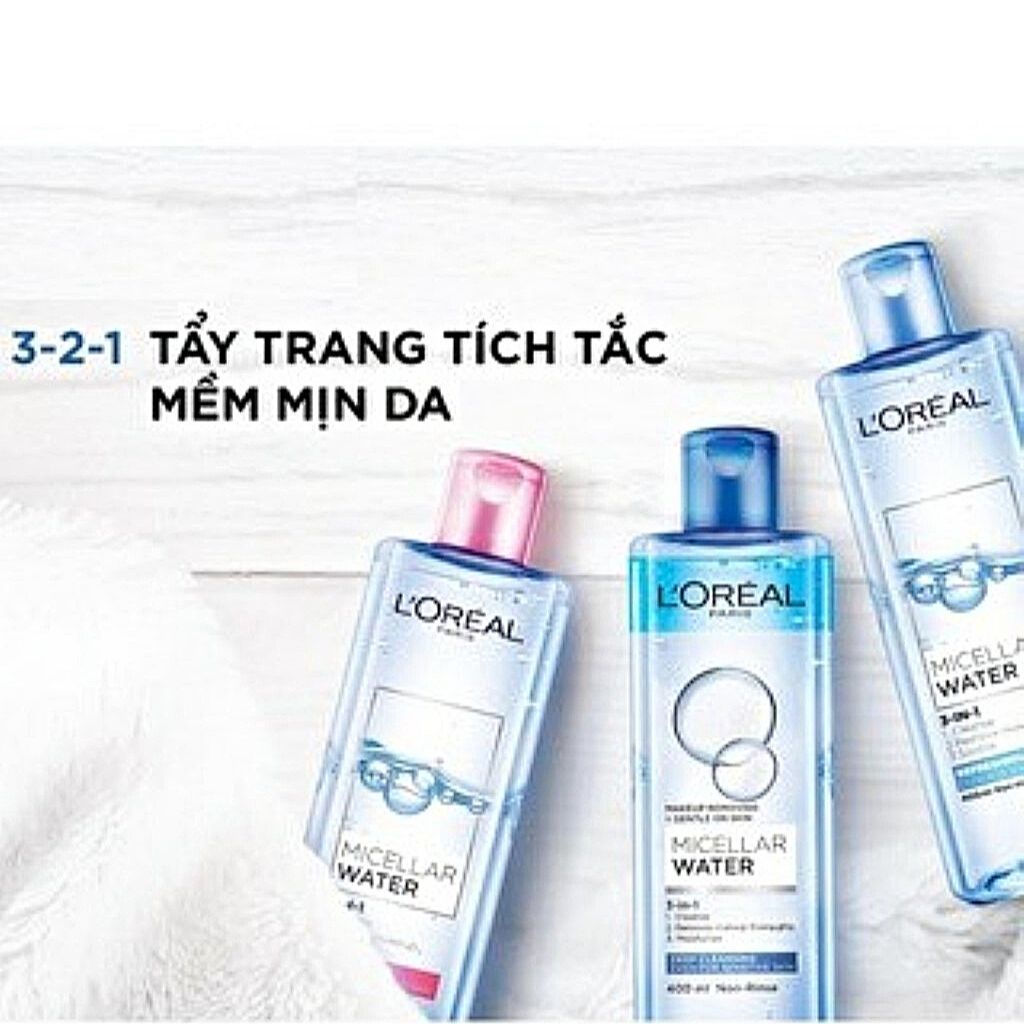 Nước Tẩy Trang L'Oreal Paris 3-in-1 Loreal Micellar Water Da Dầu,Da Nhạy Cảm,Da Khô.Sạch Sâu,Tươi Mát,Dưỡng Ẩm.