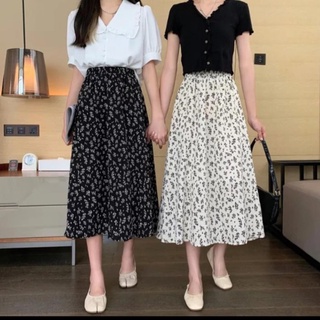 Chân váy hoa nhí dáng xòe cạp chun 2 màu chân váy hoa vintage dáng dài