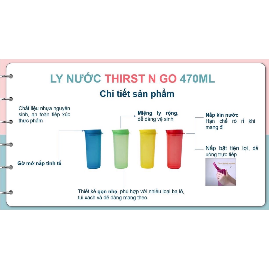 Bình nước cầm tay đi học Thirst N Go 470ml TUPPERWARE Chính Hãng Bảo Hành Trọn Đời