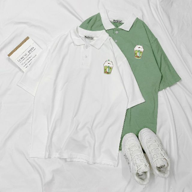 Áo thun polo tay lỡ in TRÀ SỮA unisex (Ảnh thật)