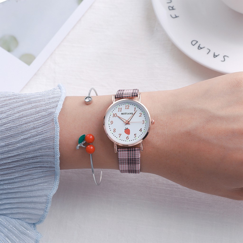 Đồng hồ thời trang nữ Mstianq MS31 dây da sọc caro cực đẹp, mặt số dể dàng xem giờ | BigBuy360 - bigbuy360.vn