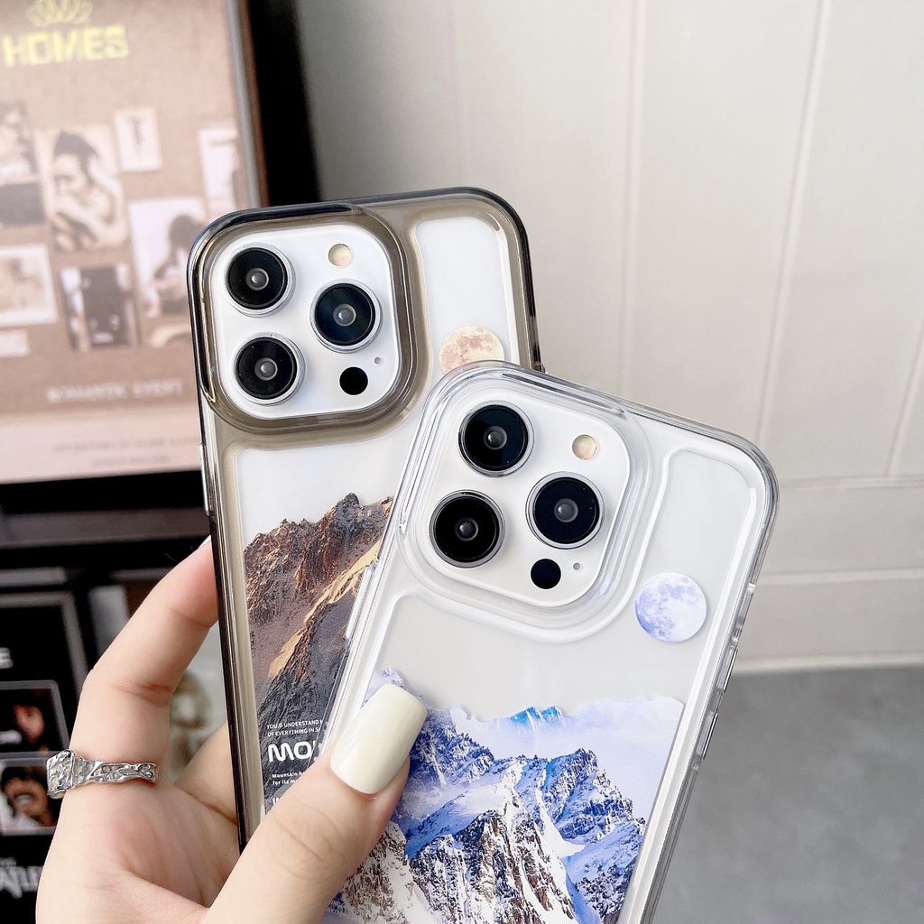 Ốp Điện Thoại Tpu Silicon Mềm Trong Suốt Chống Rơi Họa Tiết Phong Cảnh Núi Đơn Giản Cho iPhone 11 12 13 14Pro XS Max XR Plus