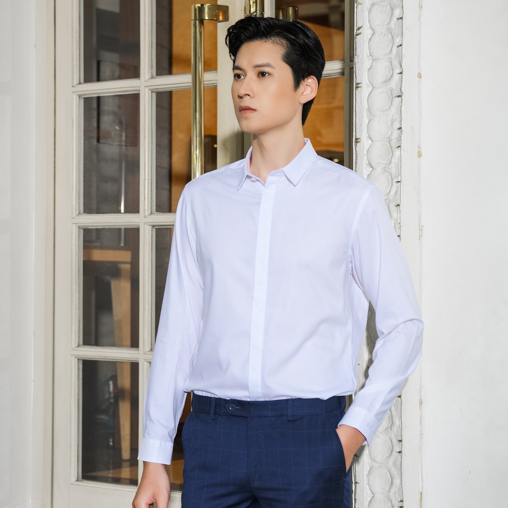 Áo Sơ Mi Nam Trắng Dài Tay Vulcano 1010 Dáng Slim Ôm Vừa Vặn, ôn Dáng, Chất Liệu Cao Cấp