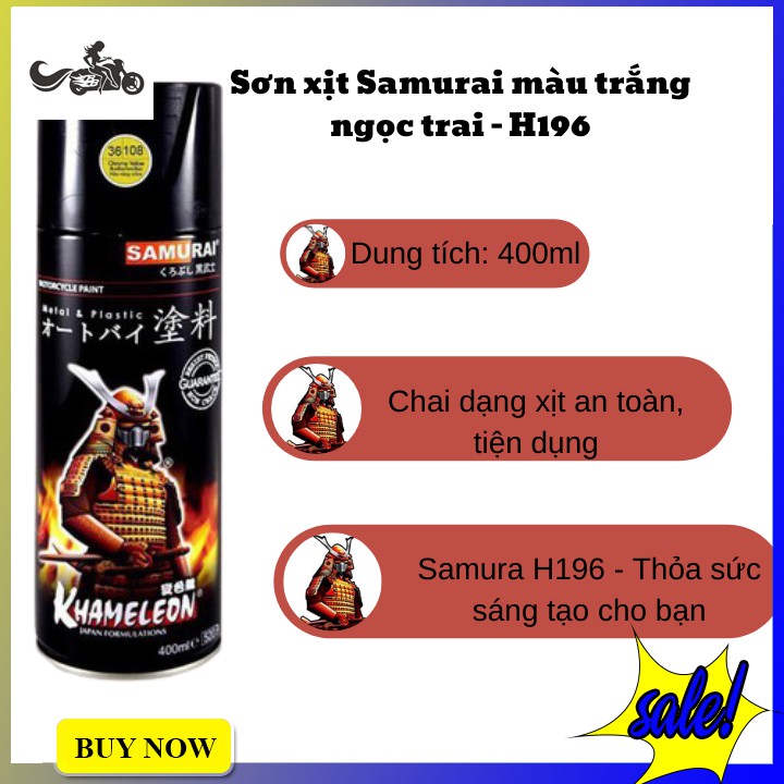 Sơn xịt Samurai màu trắng ngọc trai H196 400ML