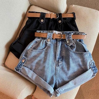 Quần short jean nữ gấp gấu 2 màu xanh và đen