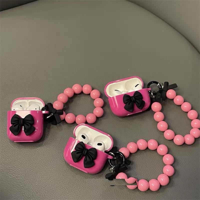 Vỏ Bảo Vệ Hộp Sạc Tai Nghe Airpods 1/2 Pro Bluetooth Mềm Gắn Dây Đeo Hình Nơ Đỏ/Đỏ Dễ Thương