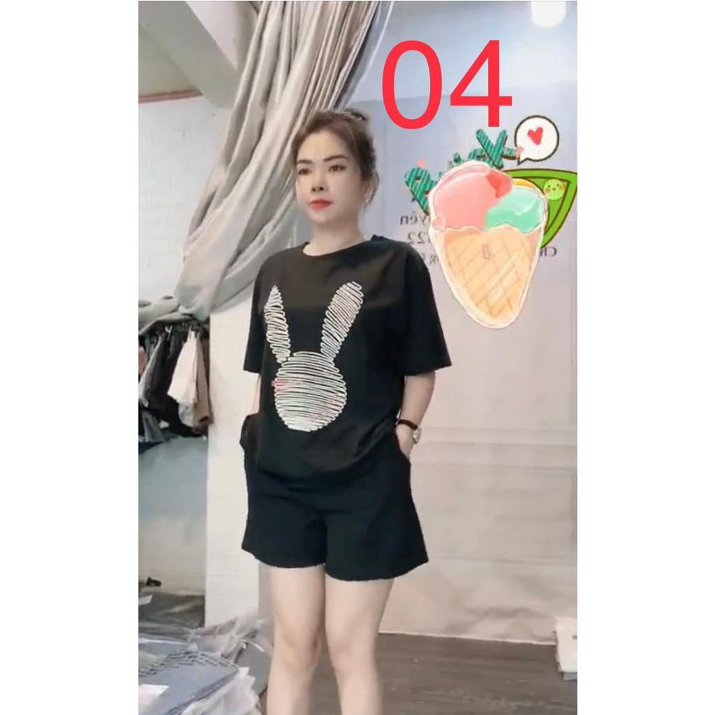 Đồ bộ thun mặc nhà cho nữ rẻ đẹp mùa hè bộ quần áo đùi nữ bigsize 45-75KG chất thun coton co giãn in tai thỏ