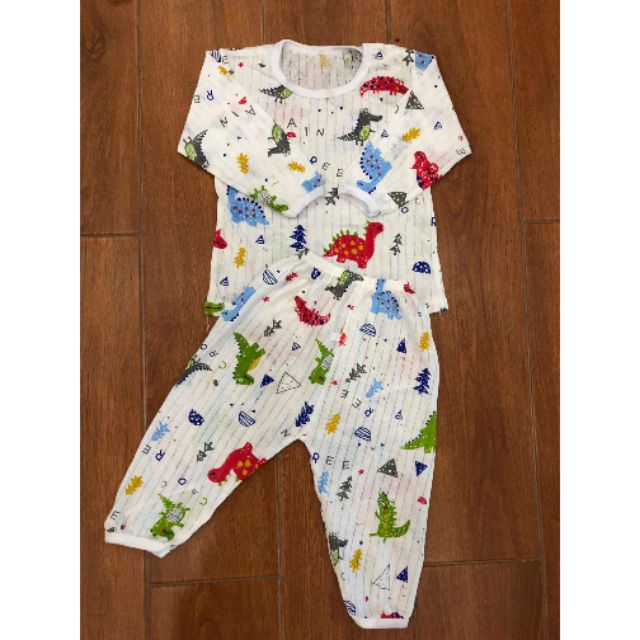 Bộ cotton giấy dài tay cho bé(khủng long)