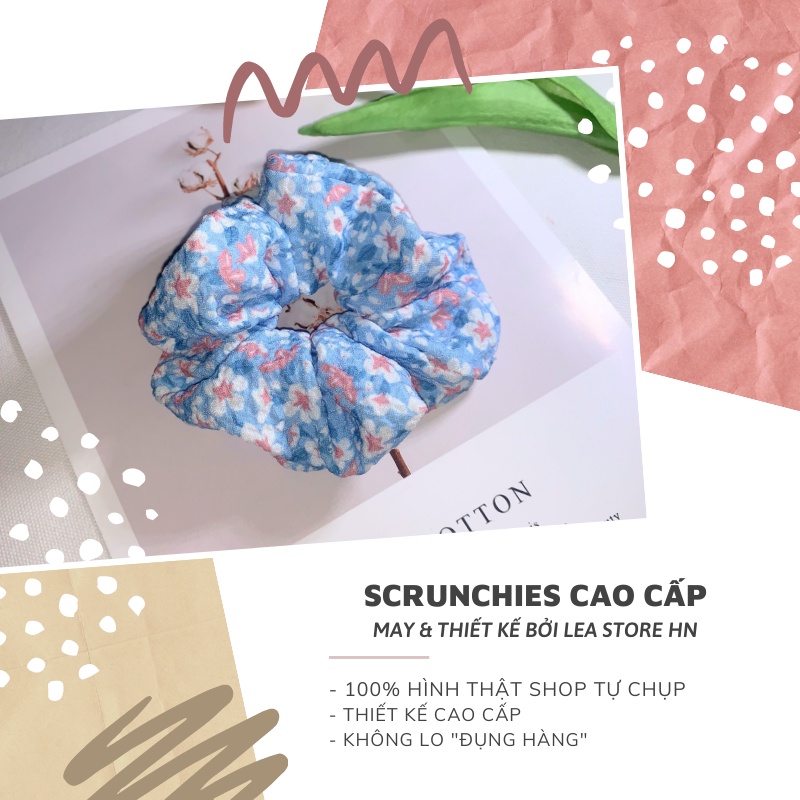 Dây Buộc Tóc Scrunchies  Vải Đũi Xốp Hoa Nhí N10