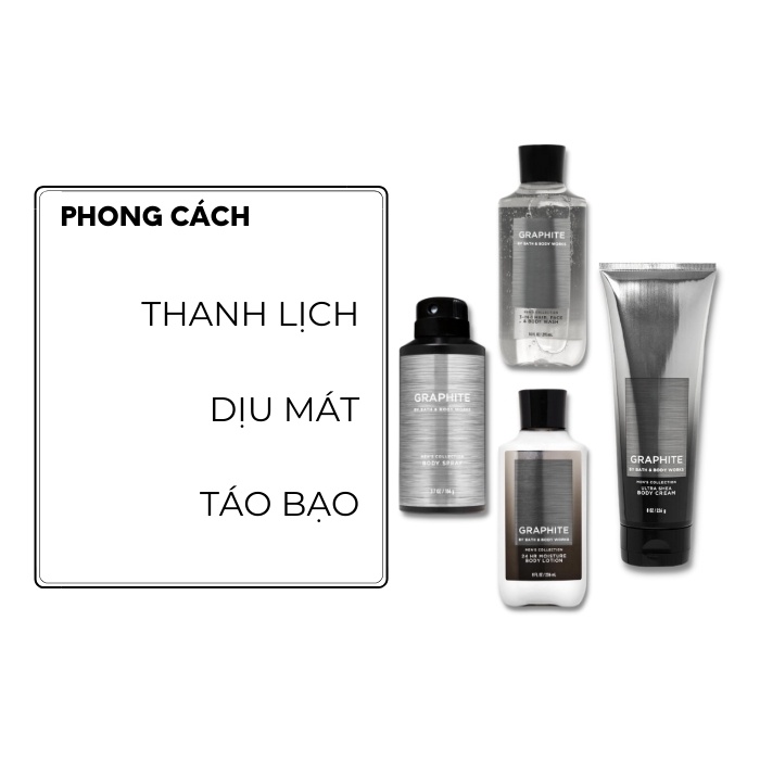 Bộ sản phẩm Sữa tắm gội Xịt thơm toàn thân hương nước hoa cho nam Bath and Body Works – GRAPHITE