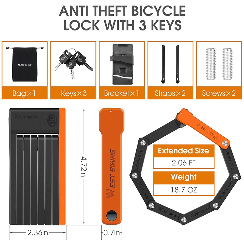Khóa xe đạp mini WEST BIKING bằng hợp kim thép chống trộm