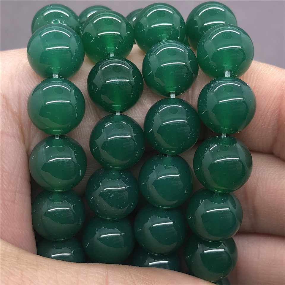 Dây chuỗi hạt đá mã não xanh lục tự nhiên hạt tròn 4-12cm dùng để tự làm trang sức vòng tay