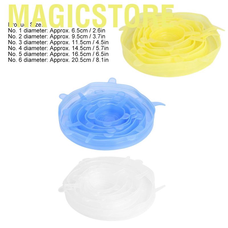 Magicstore 6Pcs/Set Kitchen Silicone Reusable Food Fruit Storage Preservation Stretch Cover Lids for Bowl