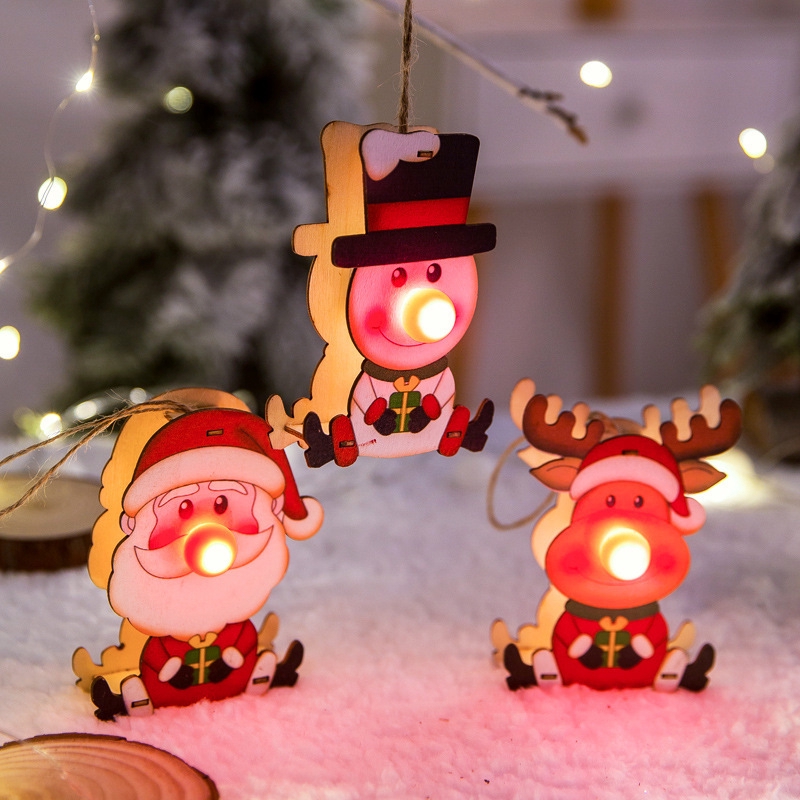 Wooden Tree Light Up Christmas Drop Ornament  Pendants Luminous Xmas Holiday Home Lighting For Christmas Party Decor