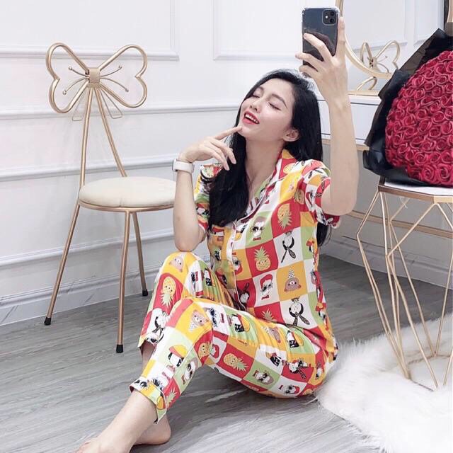 Bộ ngủ lụa satin tay cộc quần dài nopi shop | BigBuy360 - bigbuy360.vn