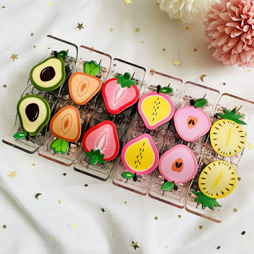 GẤP TÓC, KẸP TÓC 5 RĂNG CÀNG CUA GỌNG TRONG HOA QUẢ (BƠ- DÂU- CAM-THƠM)