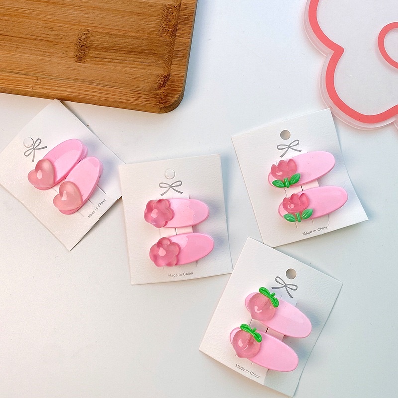 Set 2 kẹp tóc màu hồng cho bé yêu