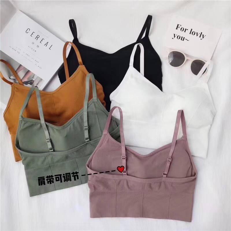 Áo bra cotton tăm 2 dây- Áo thun tập gym yoga zumba có đệm ngực nhiều màu 646