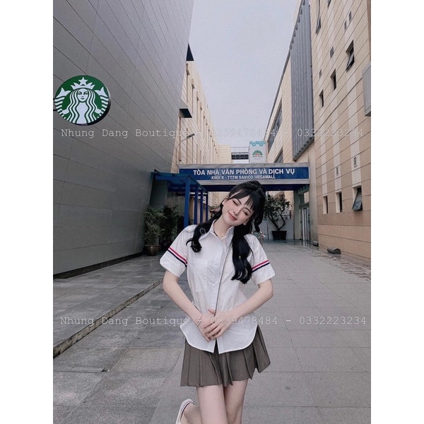 Áo sơ mi thô sọc tay cộc lỡ ms85