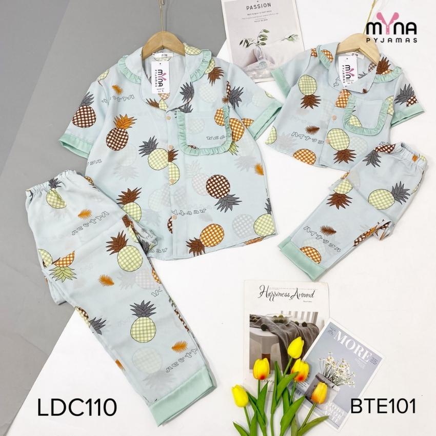 Bộ đồ ngủ ngắn tay mẹ và bé, bộ pijama cộc tay quần dài cổ bèo, chất lụa mango mịn mát