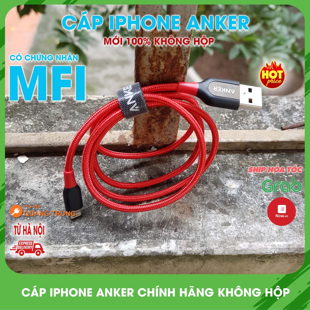 Cáp iphone Anker chính hãng,bọc dù,không hộp,tặng túi lưới