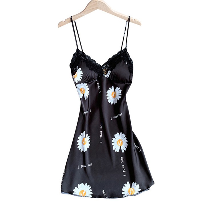 Váy ngủ lụa 2 dây họa tiết hoa cúc hot trend hàng nhập cao cấp có kèm đệm ngực | BigBuy360 - bigbuy360.vn
