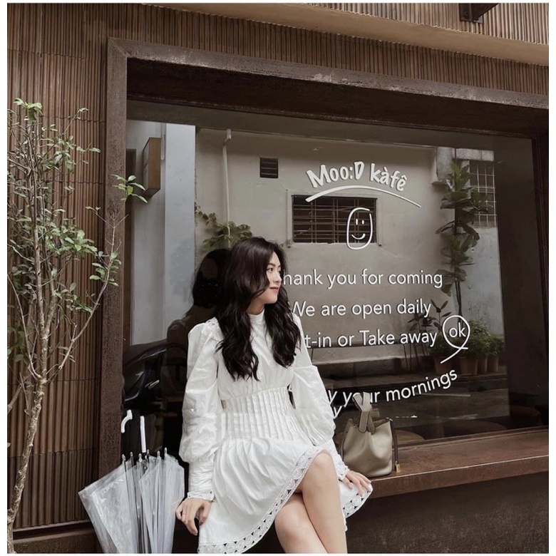 ĐẦM TRẮNG XẾP LY NGỰC CHIẾT EO REN VIỀN CHÂN