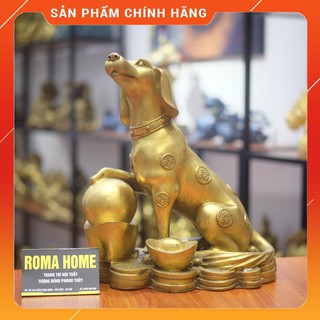 Tượng chó tài lộc bằng đồng, tượng chó dữ của cải gia đình, linh vật phong thủy, đồ đồng đông sơn