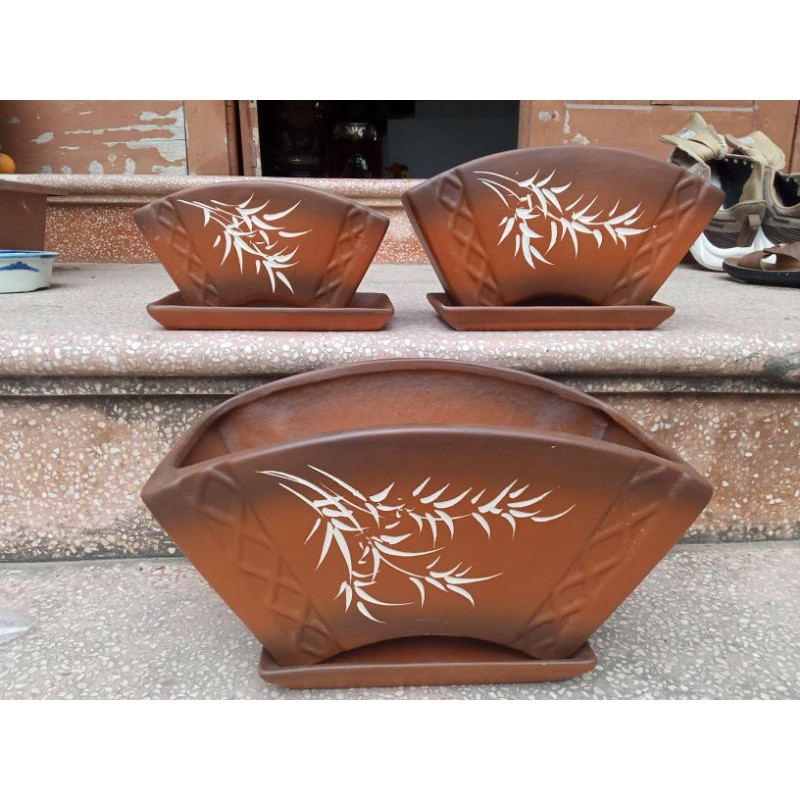 bộ 3 chậu quạt đất nung