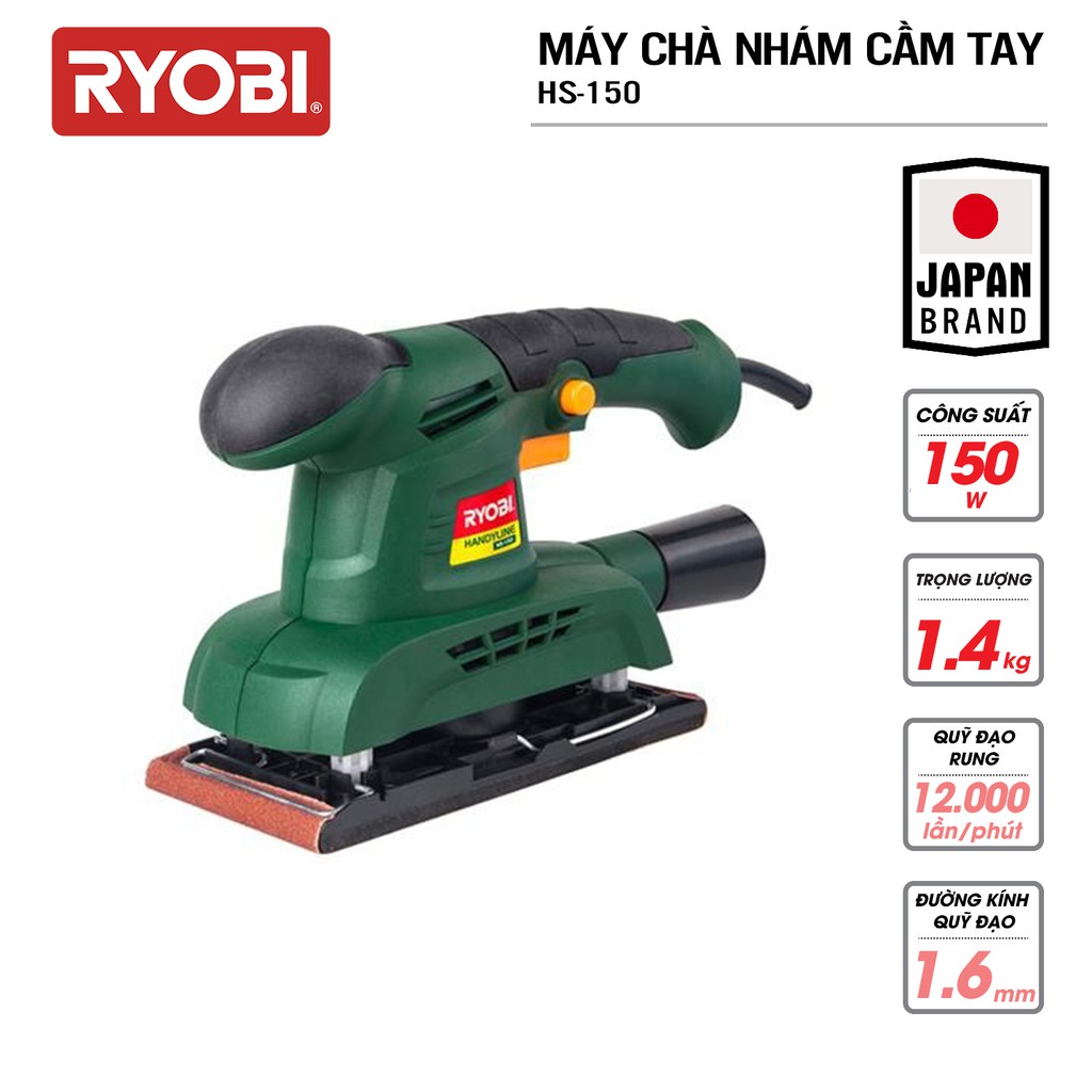 Máy chà nhám rung cầm tay điện 150W RYOBI (KYOCERA) - HS-150 (Kèm Giấy chà nhám)