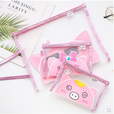 (Butgiasi) Hộp đựng bút, túi đựng A4 khóa kéo heo hồng cảm xúc KT 255mm*315mm
