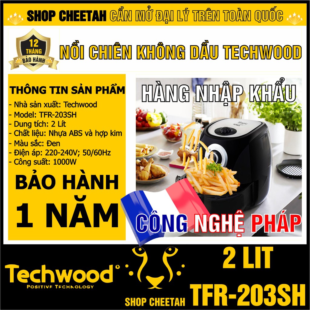 Nồi chiên không dầu Techwood – Hàng nhập khẩu công nghệ Pháp – Dung tích 2Lit – TFR-203SH – Bảo hành 12 tháng