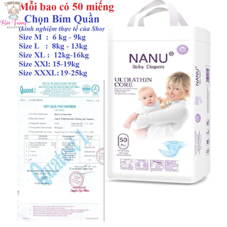  Bỉm Nanu baby xuất Nhật quần dán bịch 50 miếng đủ size S M L XL XXL XXXL XXXXL 