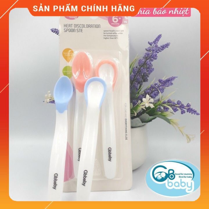 Thìa báo nóng (set 2 chiếc), thìa cảm biến nhiệt, thìa ăn dặm cao cấp Gb baby Hàn Quốc an toàn cho bé