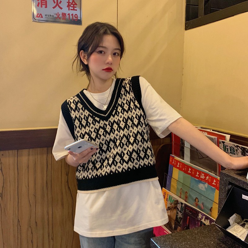 Xiaozhainv Áo Gile Không Tay Cổ Chữ V Dáng Rộng Phong Cách Hàn Quốc Cho Nữ | BigBuy360 - bigbuy360.vn