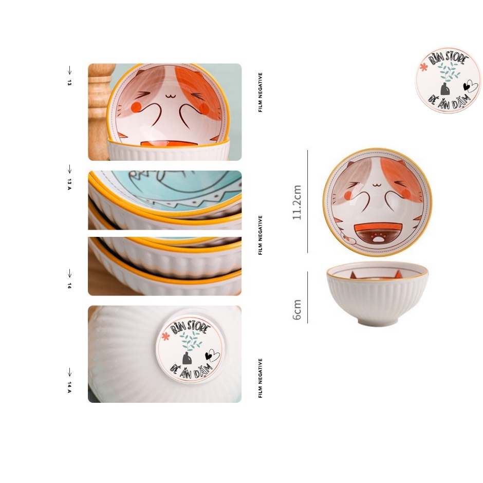 Chén sứ ăn dặm cho bé, bát sứ ăn cơm họa tiết con vật dễ thương cao cấp BÌN STORE