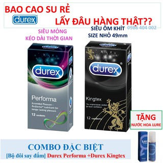 [CHÍNH HÃNG - CHECK MÃ VẠCH] Bao cao Su Siêu Mỏng Size bé Durex Kingtex + Kéo dài Durex  Performa hộp 12 chiếc