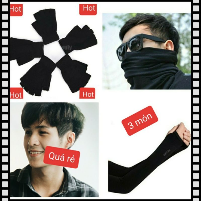 Combo 03 món chống nắng đi phượt, chơi thể thao siêu rẻ, màu đen