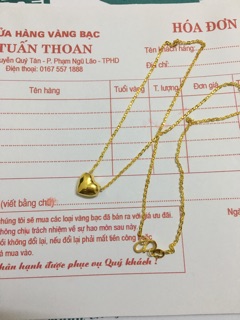 Dây chuyền tim phồng bạc xi vàng